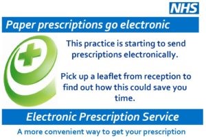 Paper prescriptions go electronic This practice is starting to send prescriptions electronically. Pick up a leaflet from reception to find out how this could save you time. Electronic Prescription Service a more convenient way to get your prescription.